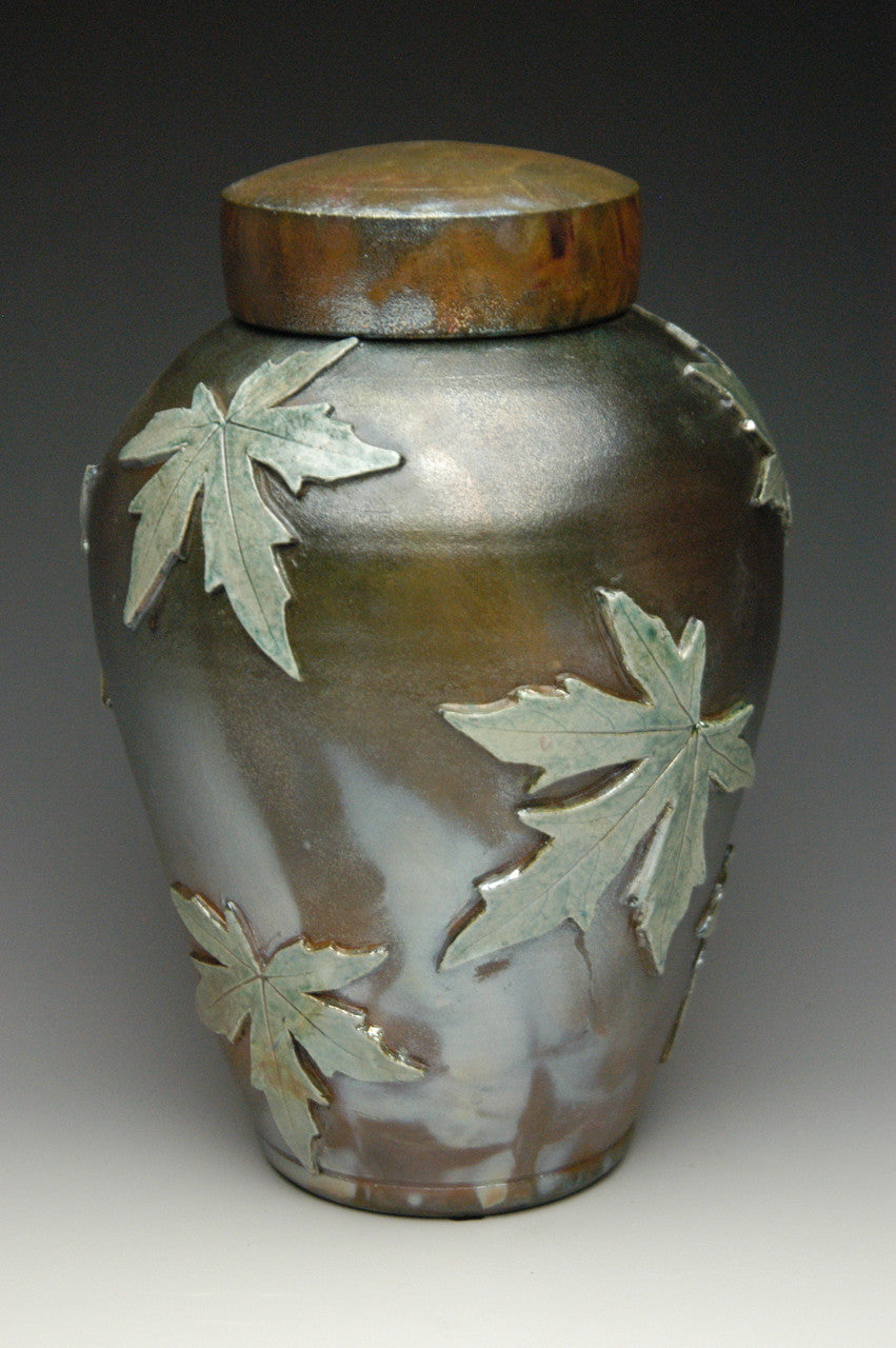 Raku Companion Urn: Lemon Luster on Heavy Metal