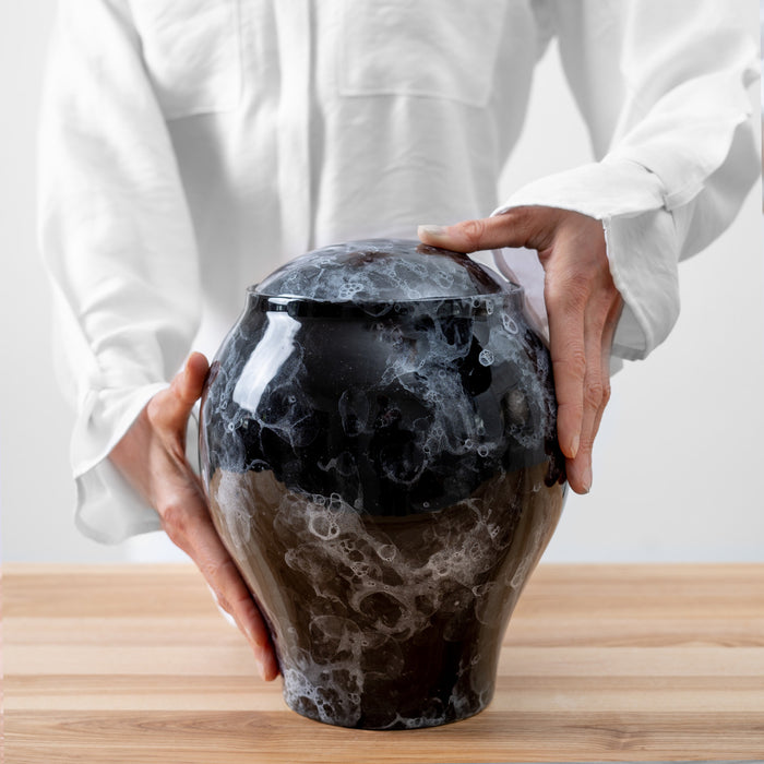 Classic Marbled Black Cremation Urn