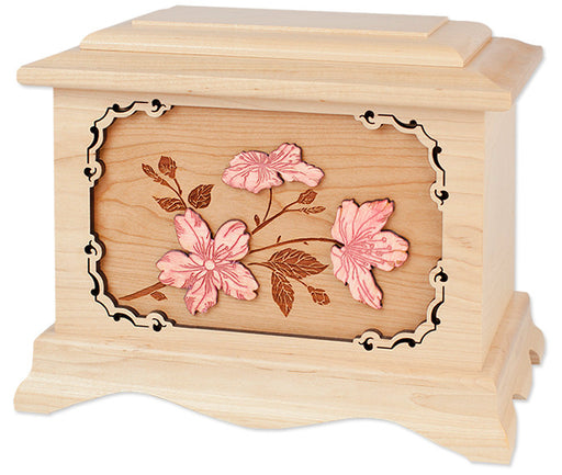 Cherry Blossoms Cremation Urn in Maple Wood