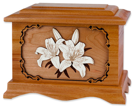 Lilies Cremation Urn in Mahogany Wood