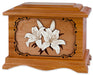 Lilies Cremation Urn in Mahogany Wood