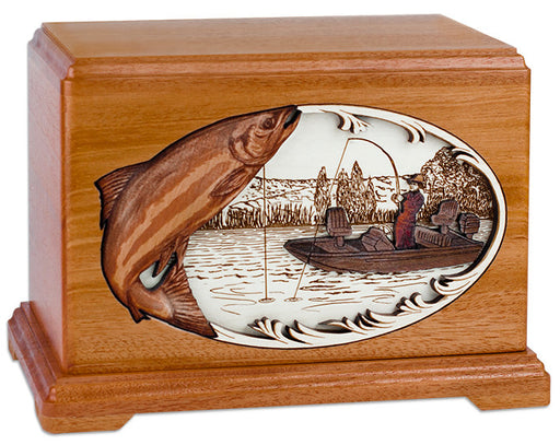 Boat Fishing Urn - Mahogany Wood - Salmon