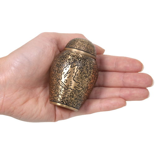 Antique Butterfly Brass Cremation Urn - Keepsake Scale Comparison