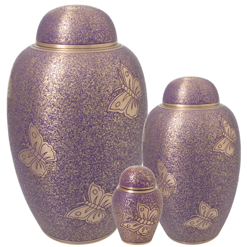 Speckled Purple Butterfly Brass Cremation Urn - All Sizes