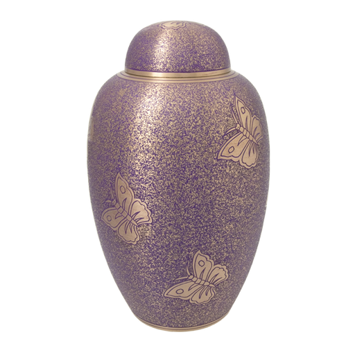 Speckled Purple Butterfly Brass Cremation Urn - Adult