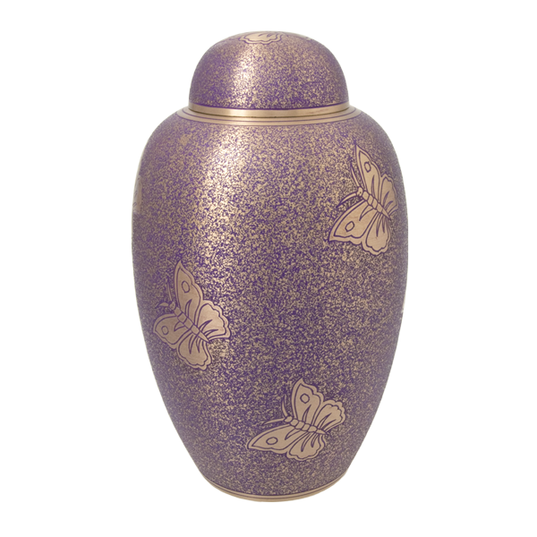 Speckled Purple Butterfly Brass Cremation Urn - Adult