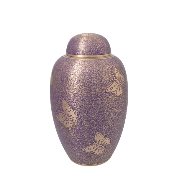 Speckled Purple Butterfly Brass Cremation Urn - Medium/Small 