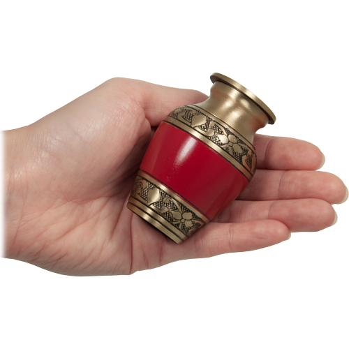 Cherry Red Brass Cremation Urn - Keepsake Scale Comparison