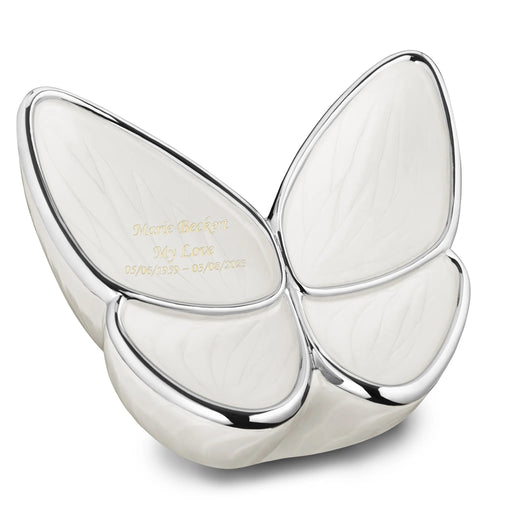 Engraving sample on the wings of hope butterfly in pearl white