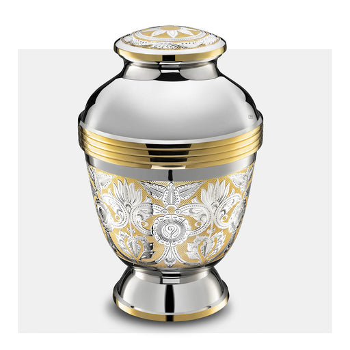 Ornate Floral Cremation Urn in Brass
