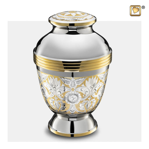 Ornate Floral Cremation Urn in Brass