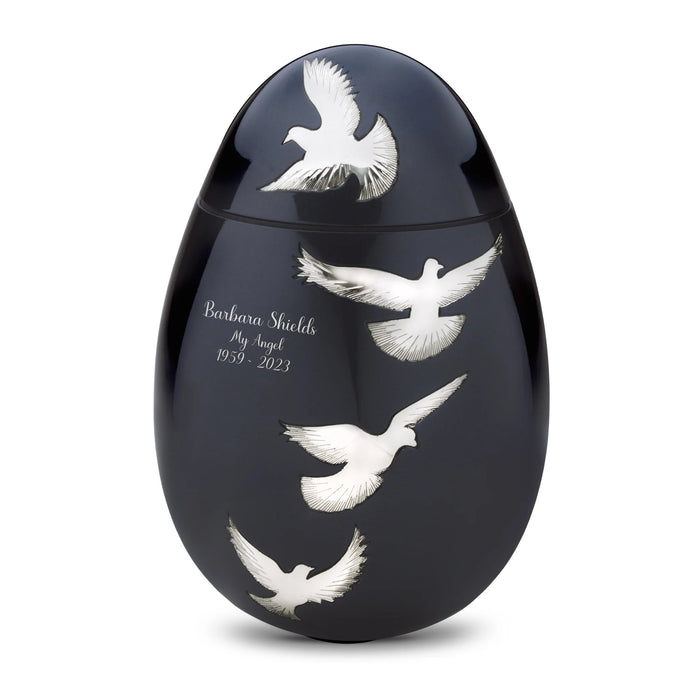Nirvana Oval Brass Cremation Urn with Doves - Engraving sample