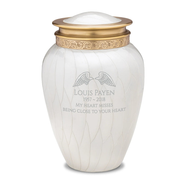 Blessing Brass Cremation Urn in Pearl White