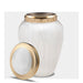 White urn with threaded lid off