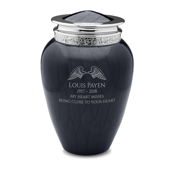 Blessing Brass Cremation Urn in Midnight Black - Engraving sample