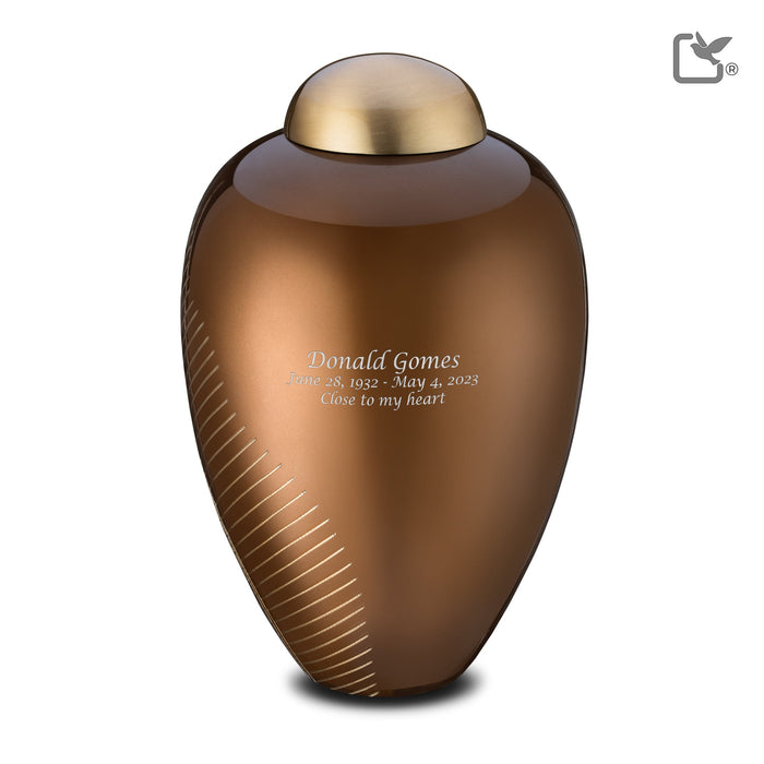 Elegant Leaf Metal Adult Urn - Engraved Sample