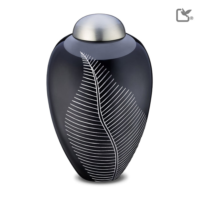 Elegant Leaf Metal Adult Urn - Midnight & Brushed Pewter