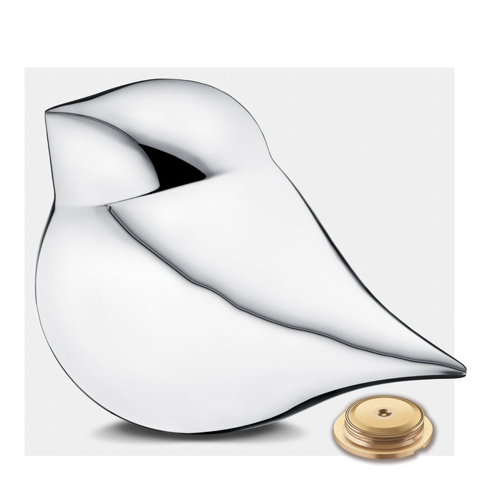 Soul Bird Brass Cremation Urn Sculpture in Silver (Male) - threaded lid at the bottom of the urn