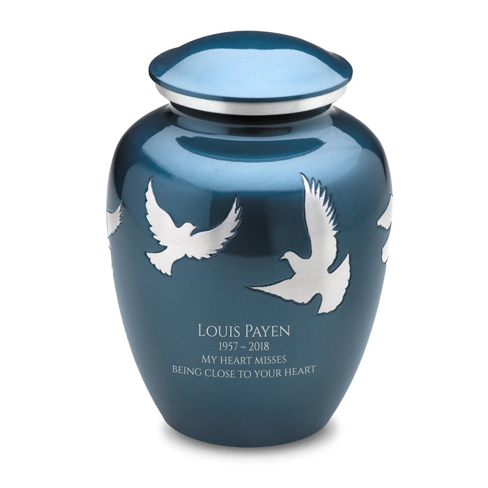 Divine Metal Cremation Urn with Flying Doves - Engraving Sample
