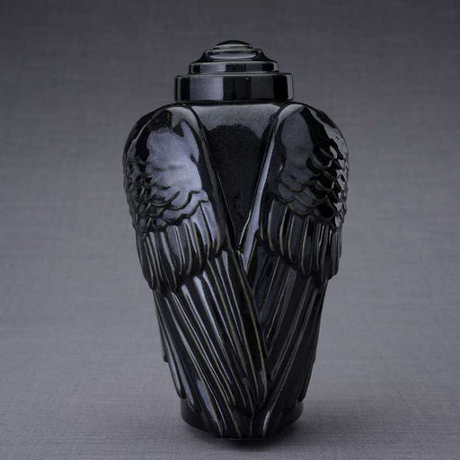 Angel Wings Ceramic Urn - Black Gloss Finish