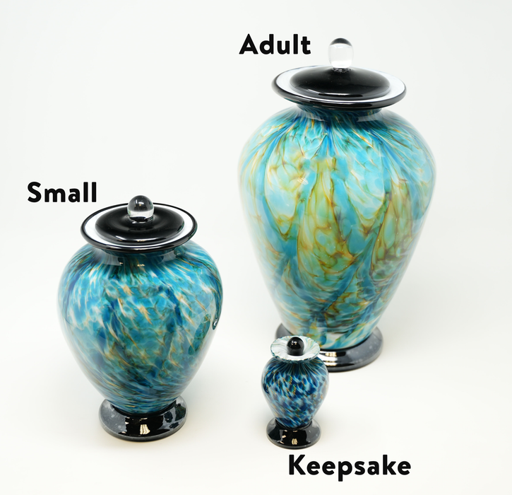 Hand Blown Glass Cremation Urn for Adults in Amato Aegean