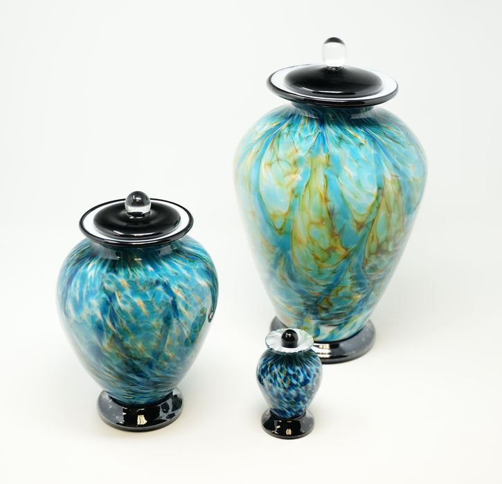 Hand Blown Glass Cremation Urn for Adults in Amato Aegean