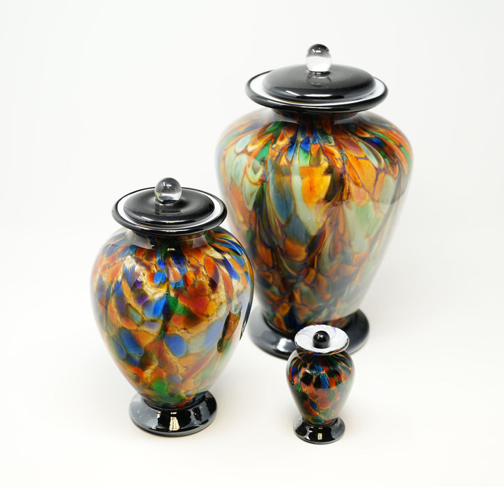 Hand Blown Glass Cremation Urn for Adults in Amato Autumn