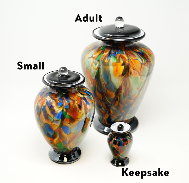 Hand Blown Glass Cremation Urn for Adults in Amato Autumn