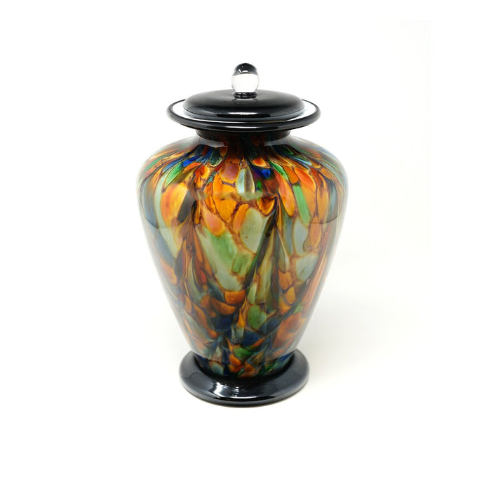 Hand Blown Glass Cremation Urn for Adults in Amato Autumn