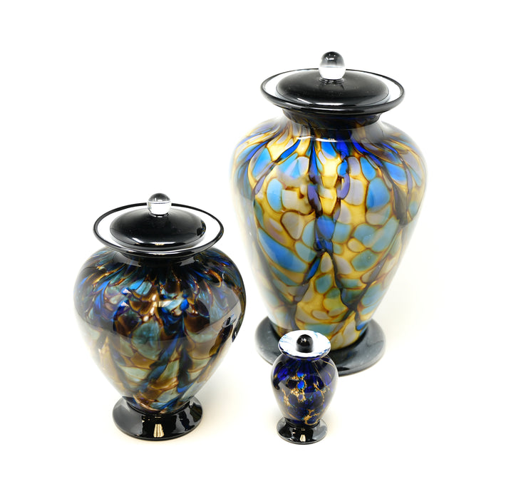 Hand Blown Glass Cremation Urn for Adults in Amato Evening