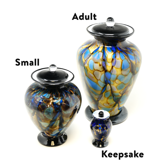 Hand Blown Glass Cremation Urn for Adults in Amato Evening