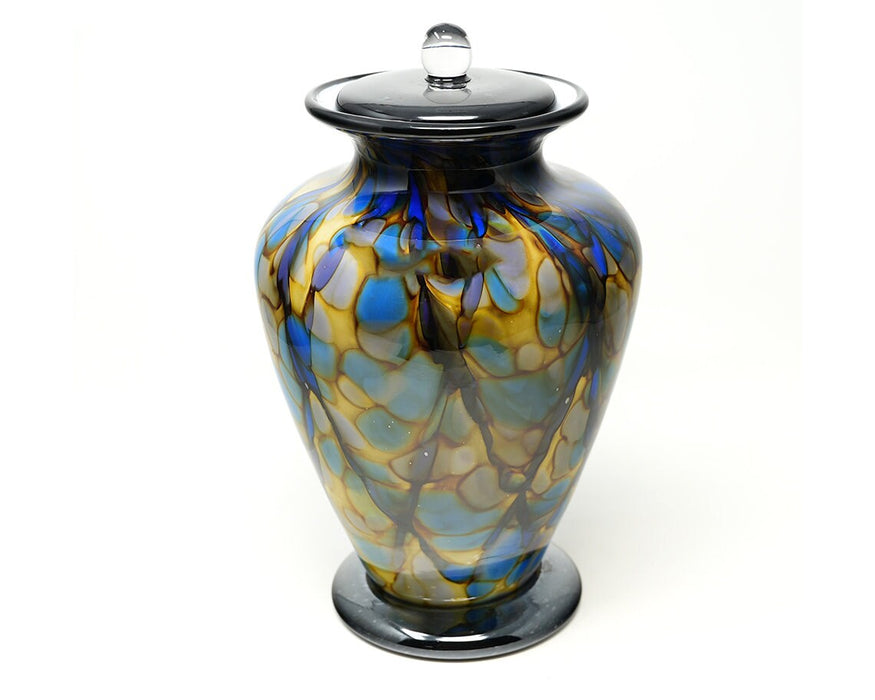 Hand Blown Glass Cremation Urn for Adults in Amato Evening