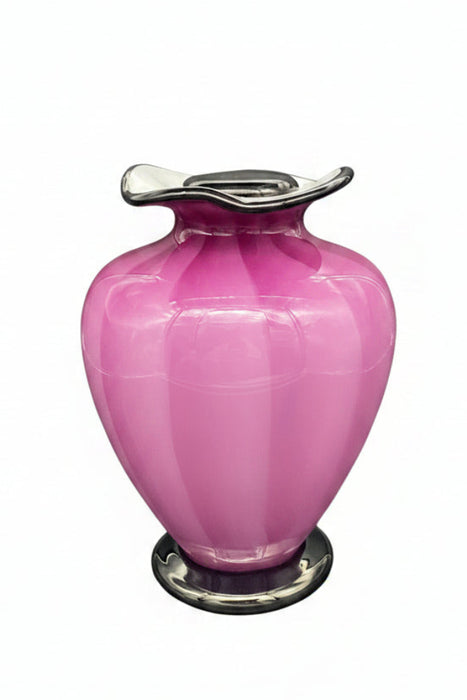 small adult glass urn mauve colors