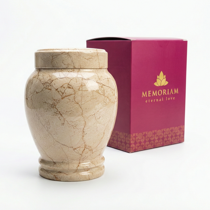 Calla - Crema Marfil Marble Urn with package