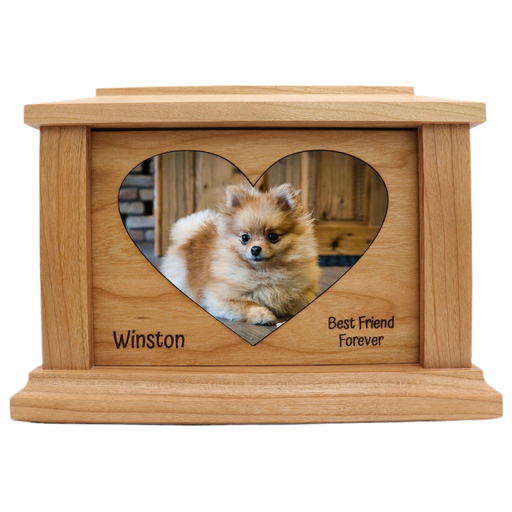 Centered Heart Photo Framed Wooden Pet Urn - Cherry
