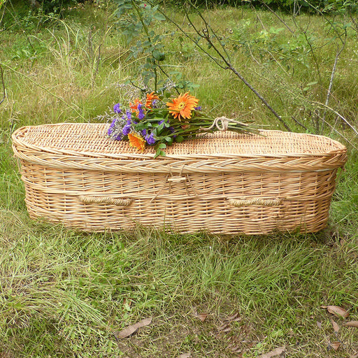 Biodegradable Child Willow Casket for Burial or Cremation (Live setting, shown in 48 inches) (decorative flowers not included)