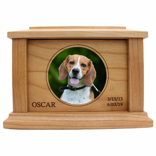 Circle Photo Framed Wooden Pet Urn - Cherry