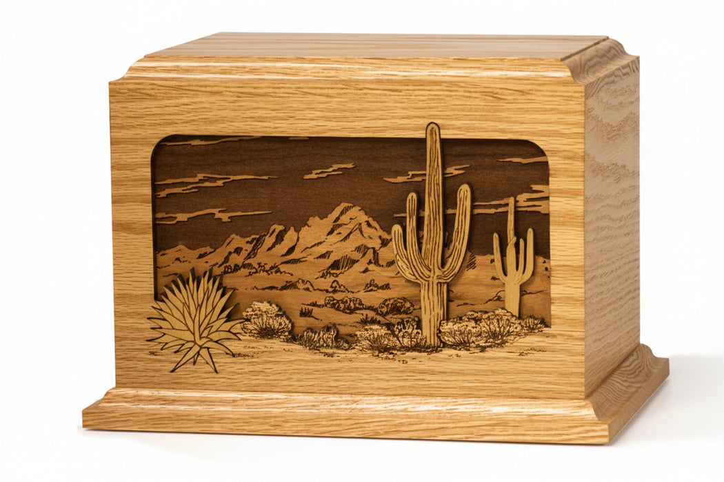 Dimensional Desert Scene Wood Urn