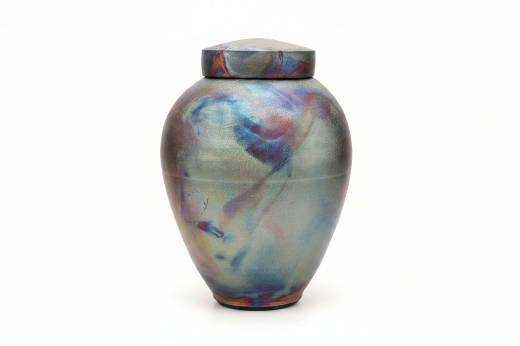 Handmade Celestial Raku Ceramic Cremation Urn in Dolphin Blue