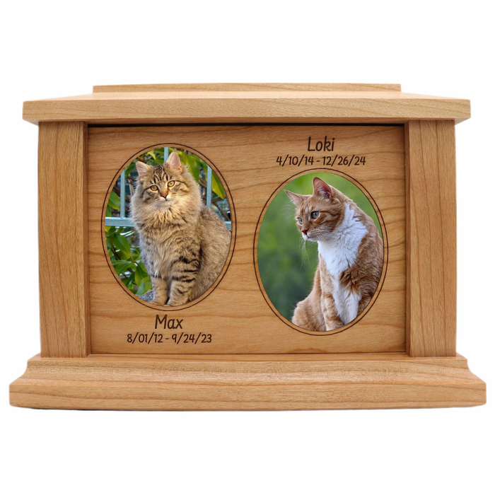 Double Oval Photo Framed Wooden Pet Urn - Cherry