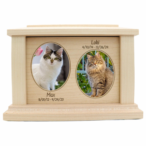 Double Oval Photo Framed Wooden Pet Urn - maple