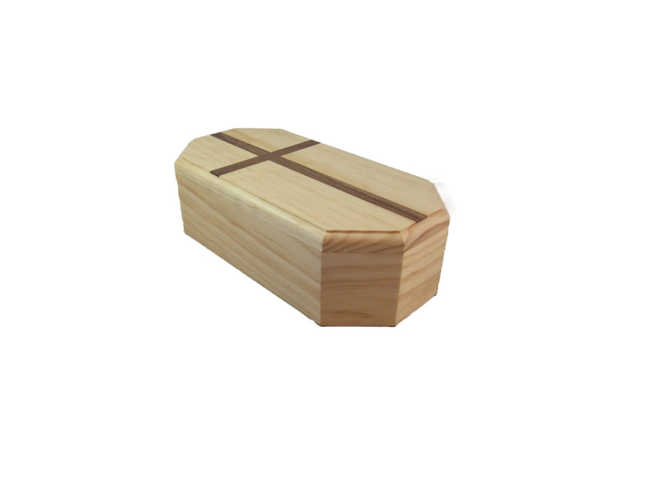 Octagonal Adult Pine Urn with Walnut Cross Inlay