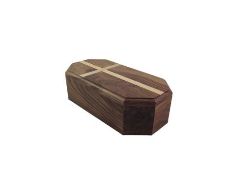 Octagonal Adult Walnut Urn with Maple Cross Inlay
