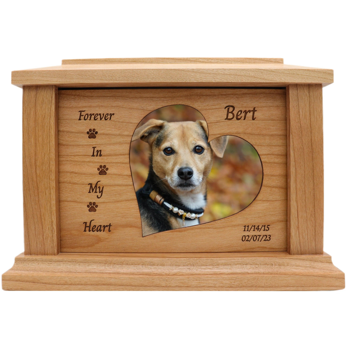 Forever in Our Hearts Photo Framed Wooden Pet Urn - cherry with paws