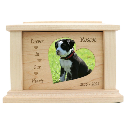 Forever in Our Hearts Photo Framed Wooden Pet Urn - maple with Hearts