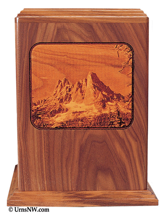 Mountain Laser Engraved Wood Urn