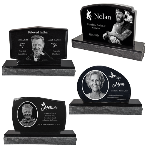 Personalized Granite Upright Headstone with Base - All Shapes