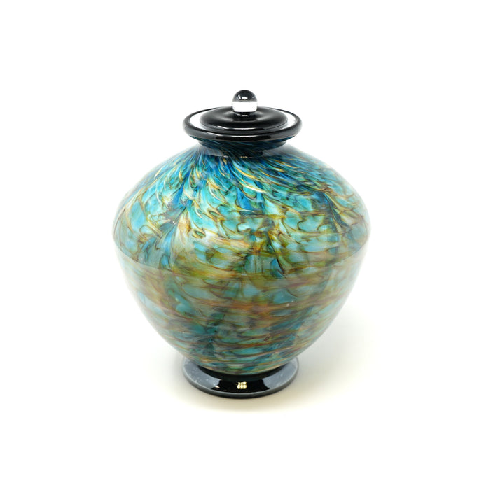 Hand Blown Glass Cremation Urn for Adults in Greco Aegean