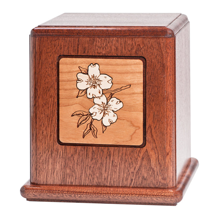 Mahogany Urn with Mosaic Dogwood Artwork