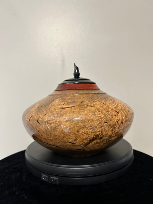 Spalted maple urn with African Padauk top